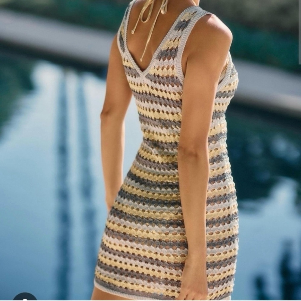 Solid & Striped Lalo Metallic Crochet Knit Mini Dress Silver Gold Size M NWT - Picture 4 of 9